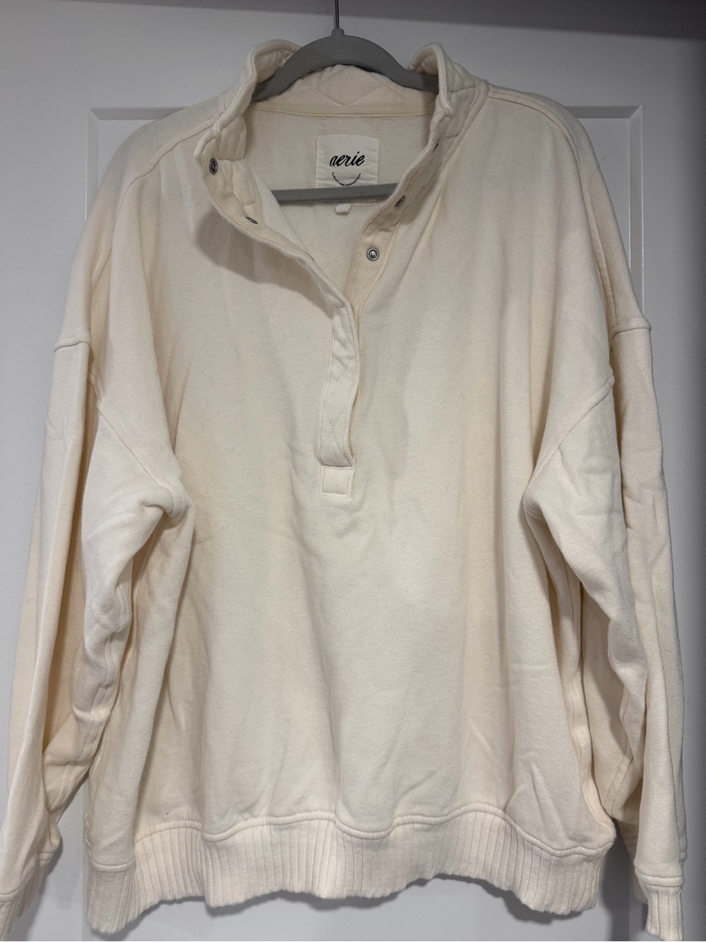 Aerie Cream Button Pullover Sweatshirt